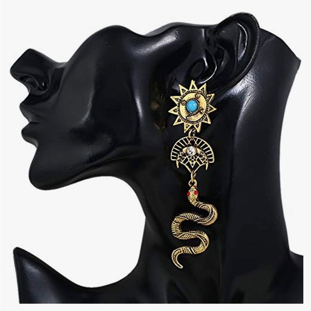 Halloween Egyptian Snake Earrings Vintage Long Serpent Snake Dangle Earrings